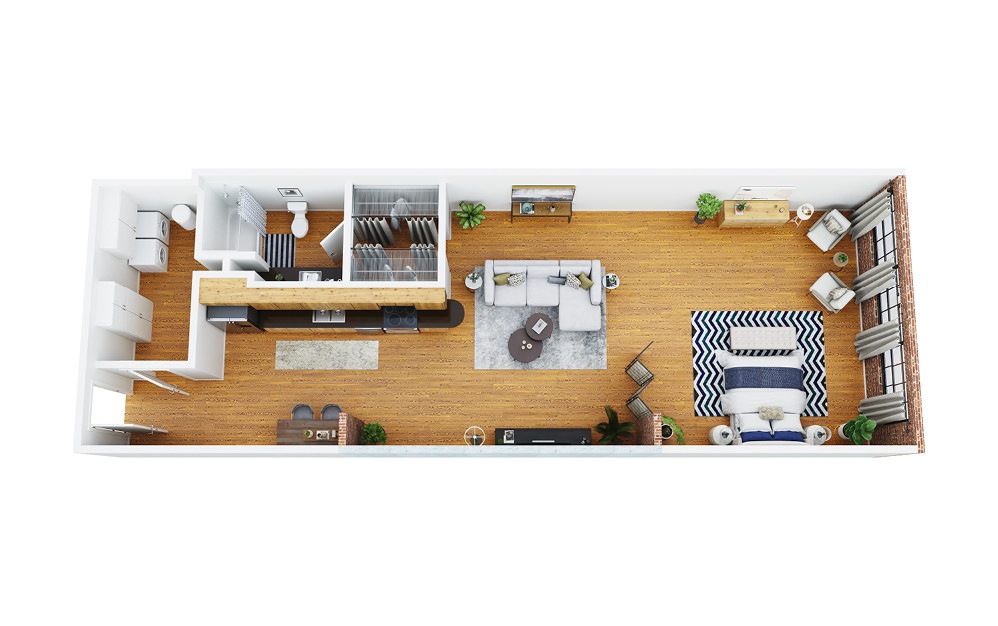 The Benson - 1 bedroom floorplan layout with 1 bath and 694 to 1013 square feet.