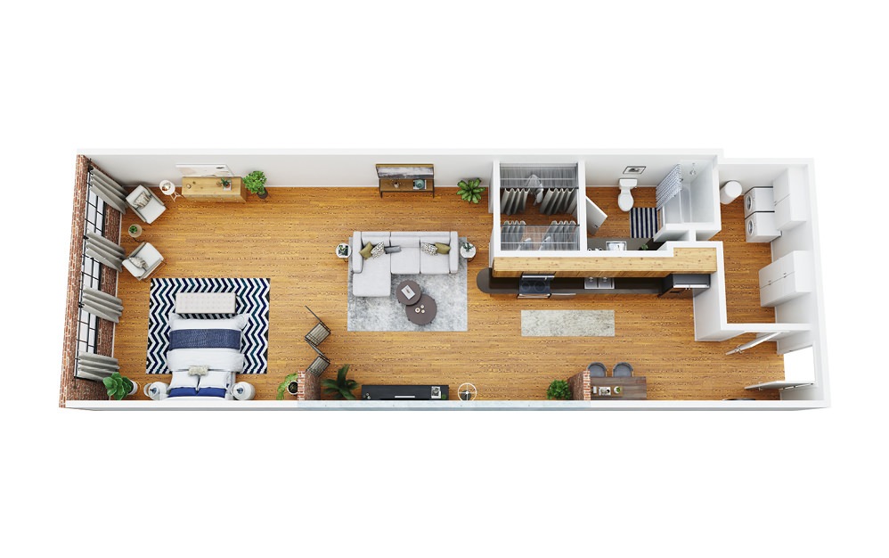 The Commerce - Studio floorplan layout with 1 bath and 1026 to 1230 square feet.